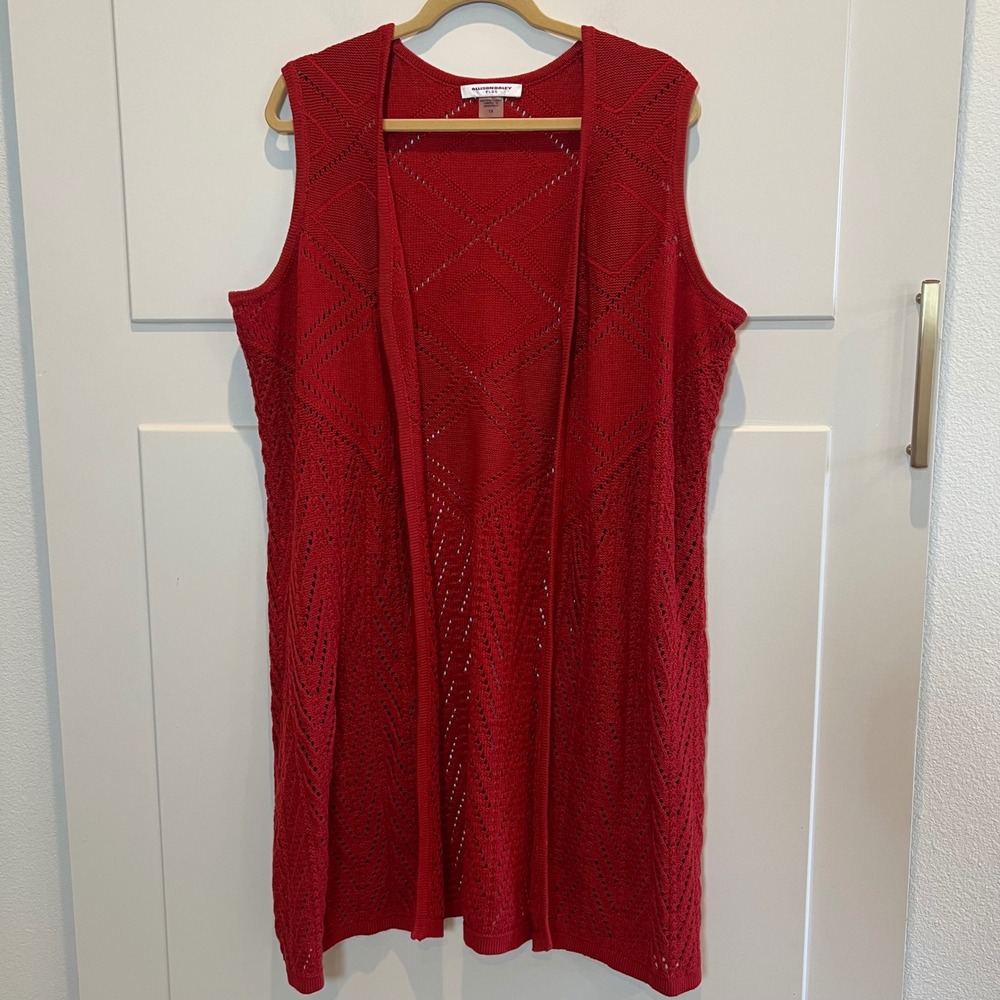 Allison Daley Plus Rust‎ Red Sleeveless Knit Cardigan Vest Open Front 1X